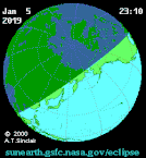 Визуализация солнечного затмения 6 января 2019 года